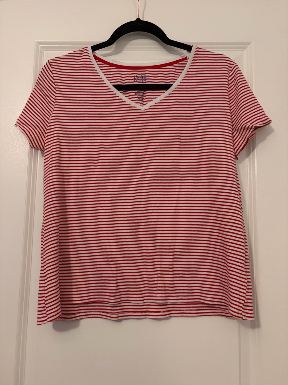 croft & barrow Red and White Striped V-Neck Tee